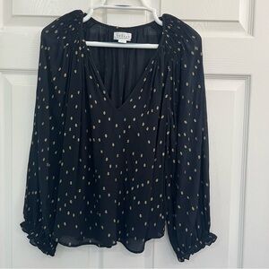 Velvet by Graham & Spencer Sheer Black with Gold Polka Dot Womens Medium Blouse